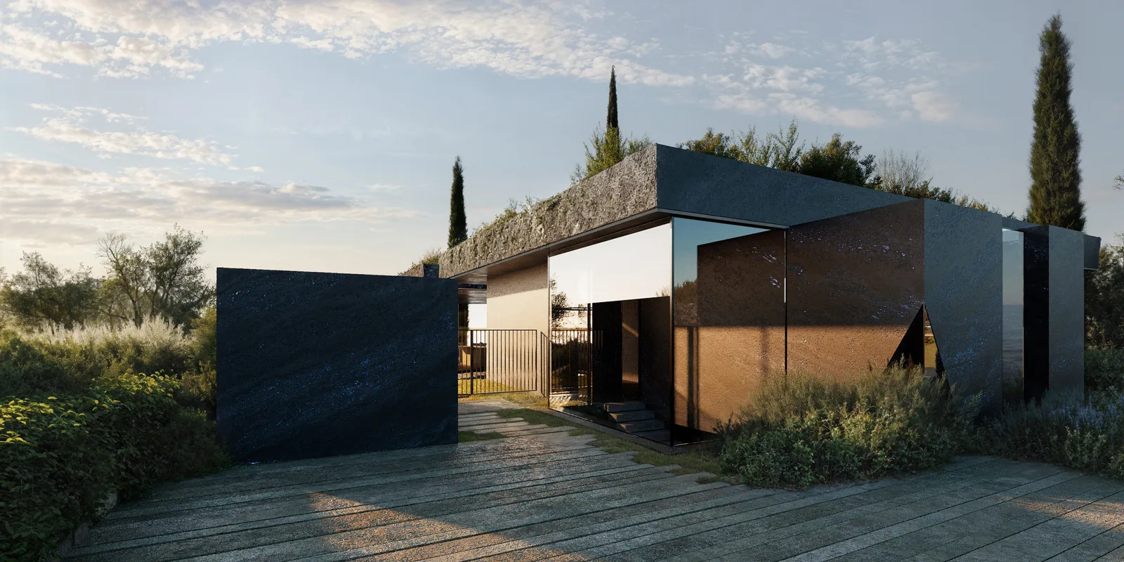 The entrance to the type III residence, off a timber deck.